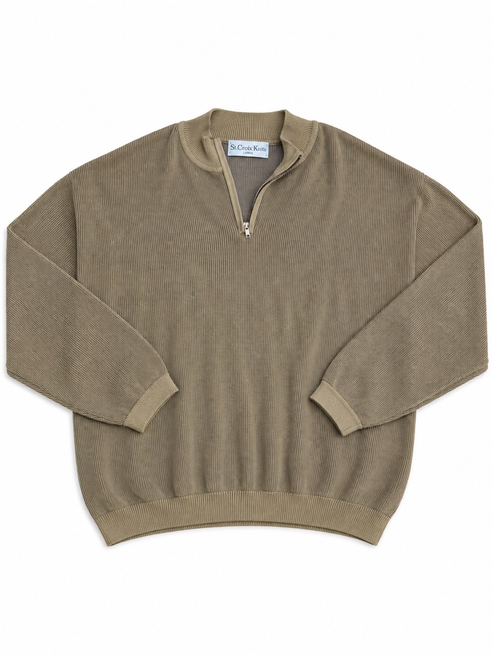 St. Croix Knits Men’s Quarter-Zip Knit Sweater – Large – Olive